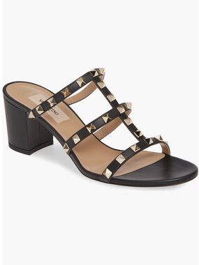 Valentino Rockstud Leather Block Heel Slide Sandal 37